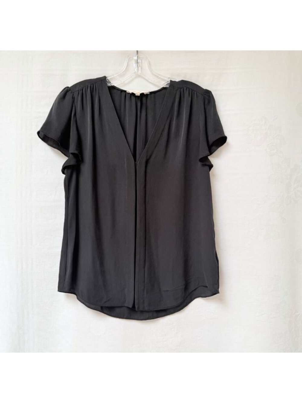 Rebecca Taylor Women Black Short Sleeve‎ Blouse 8 Goth Whimsy Romantic Silk Luxe